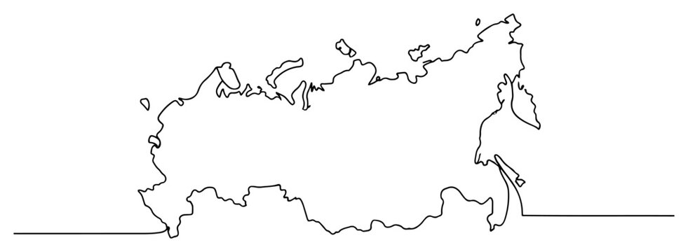 Russia map outline and country borders in continuous line art style