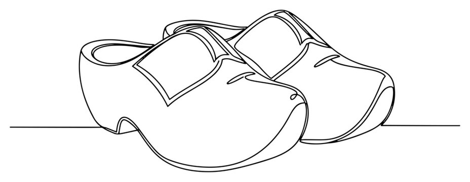 Traditional Dutch wooden shoes clogs from Netherlands continuous line art
