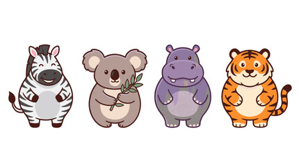 Obraz premium Cute cartoon zebra koala hippo and tiger animal set