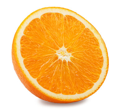 One ripe half of orange fruit isolated on a white background. Stacking image with high resolution.