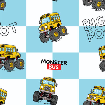 Monster Bus Vector for Kids Textile and Wrapping Paper