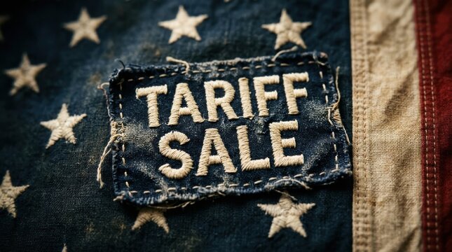 Tariff sale patch on distressed american flag trade policy and economic impact concept