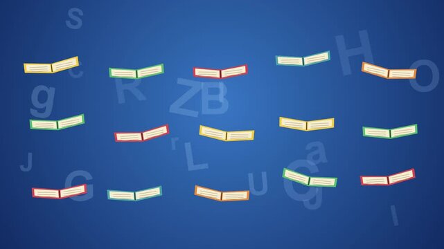 World book day celebration with flying books and alphabet background