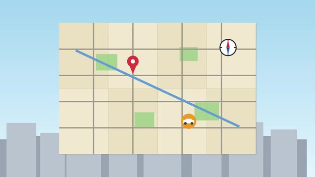 Map pin location and compass animation showing direction