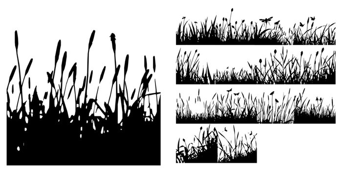 Pair Of Fireflies In Tall Grass Silhouette