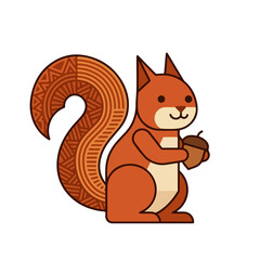 Obraz premium Cheerful squirrel character holding an acorn, cute woodland animal vector illustration