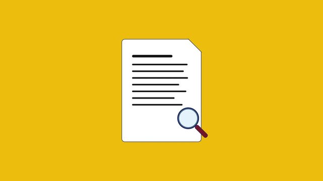 Paper document with magnifying glass searching for information, footage.
