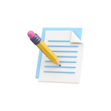 3D Document with Pencil Icon. Suitable for documents, school assignments, office tasks, reports, checklists, forms, and educational materials.