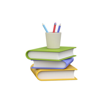 3D stack of school textbooks with pencils for education and learning concepts