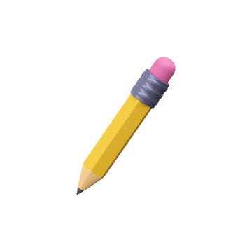 3D School Pencil Icon. Cute yellow pencil illustration suitable for school, education, writing, drawing and study concepts.