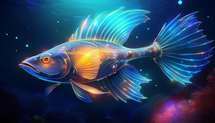 Fototapeta premium deep sea fish with bioluminescent fins