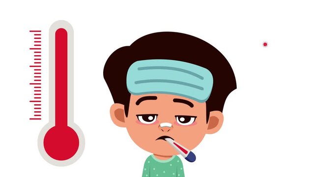 Animation of a boy with a cold and fever