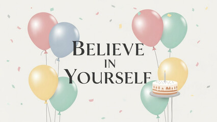 Fototapeta premium Inspirational motivational quote, colorful balloons, celebration background, party decoration, positive affirmation