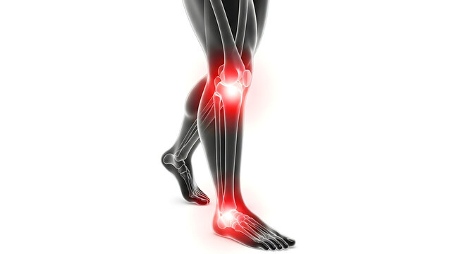 Human leg anatomy showing painful knee and ankle joint inflammation