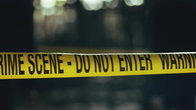 Crime scene yellow warning tape marking active murder investigation area