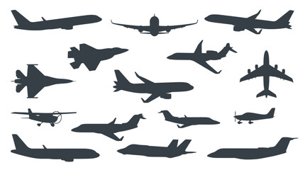 Fototapeta premium Set of airplane and jet aircraft silhouette vectors