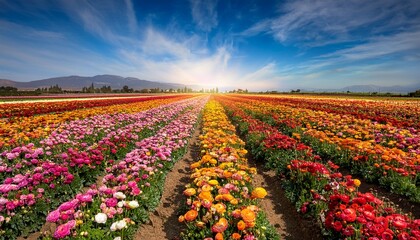 Fototapeta premium Photograph Of A Field Of Ranunculus Flowers