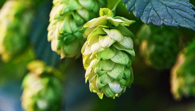 Close Up Of Common Hop Humulus Lupulus Flowers