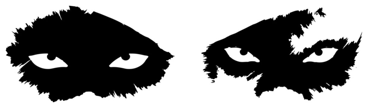 Wild animal eyes staring from dark ragged shadows in dramatic stencil style