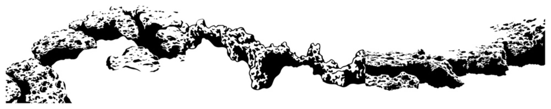 Rocky stone path arch with organic rugged texture in detailed silhouette style