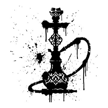 Shisha hookah water pipe with dripping paint and ink splatters in arabic stencil style