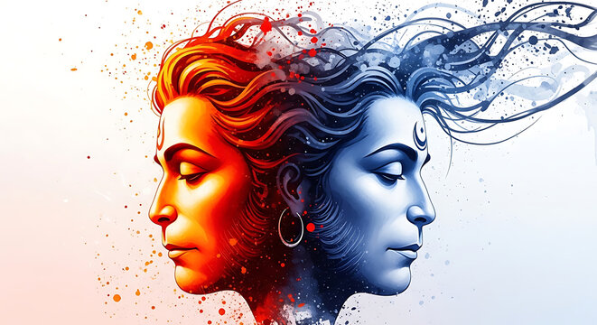 Duality of shiva and shakti a artistic representation of divine balance and cosmic energy