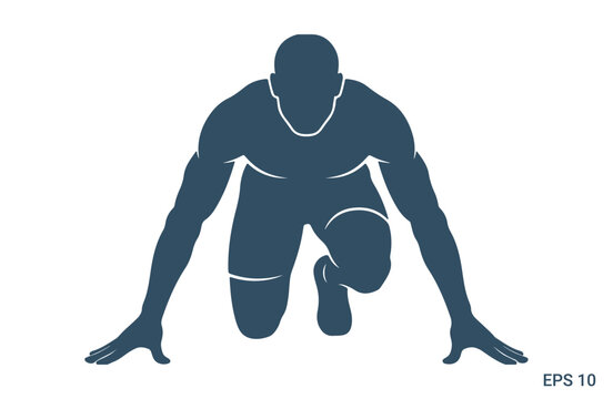 Sprinter athlete in starting position ready to run silhouette male runner track field sports workout