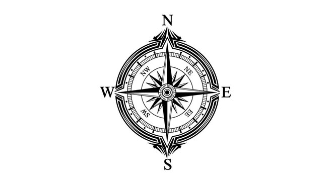 Vintage Compass Rose Illustration - Navigation Tool with Cardinal Directions