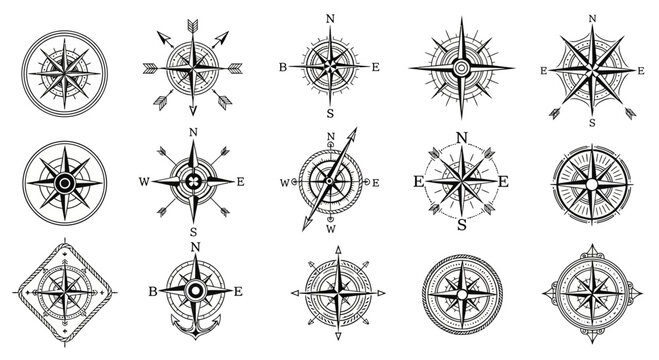 Vintage Compass Rose Collection - Nautical Navigation Symbols Set
