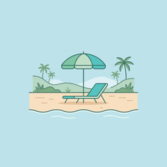 Obraz premium A peaceful beach scene with a sunbed and umbrella