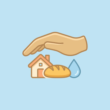 A stylized illustration showing a hand protecting basic human needs