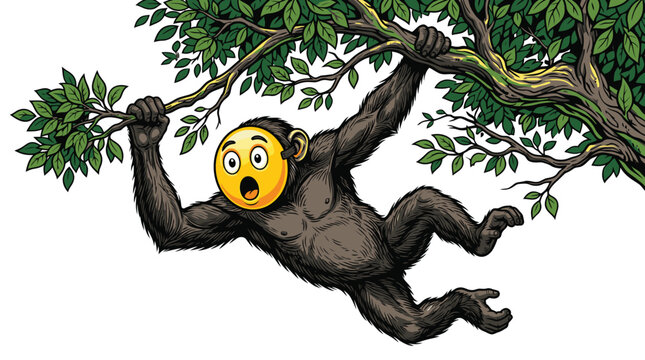 Monkey Hanging From Tree Branch.