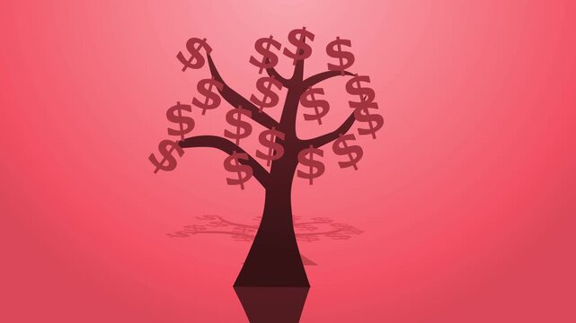 Stylized tree with dollar sign leaves showing money growth wealth and financial success animation