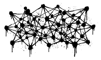 Network connection grid with nodes and lines in grungy ink splatter style © UrbanDruid