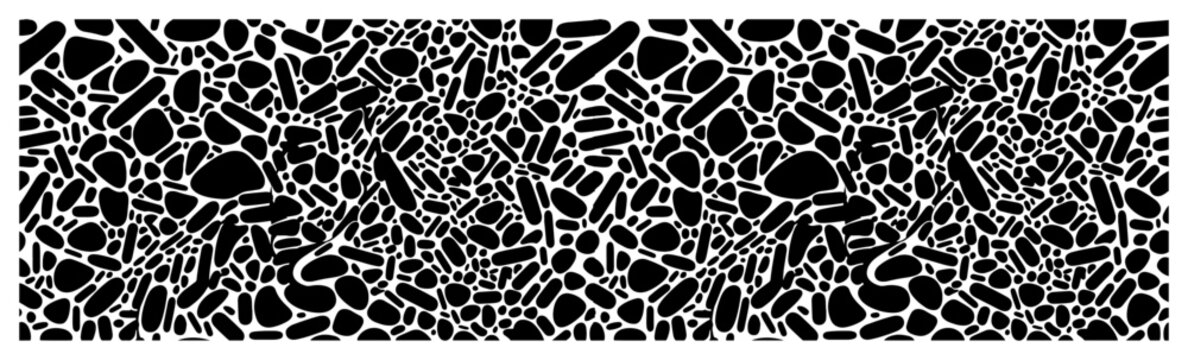 dense organic cobblestone pebble pattern texture in black and white mosaic style