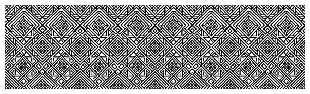 Geometric line pattern with interlocking diamond and square shapes in black and white monochrome style