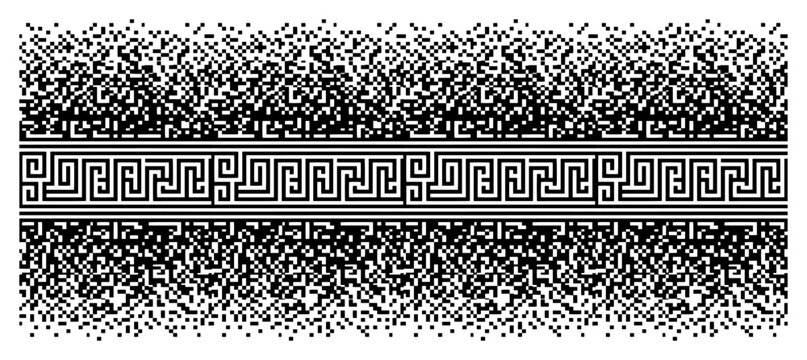 Greek key meander geometric border with stipple noise in abstract style