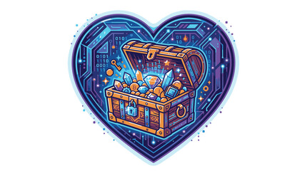 Colorful heart shaped treasure chest. © SuryaAji