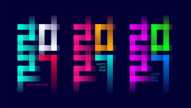 2027 New Year Numbers. Creative festive graphic design set. Bright color gradients. Vector illustration.	