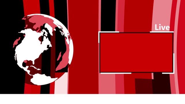 Stylized world globe beside monitor in a modern live broadcast studio background animation