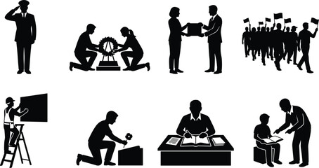 Obraz premium Community Service and Civic Responsibility Silhouette Collection Featuring Education Tribute Leadership and Public Engagement
