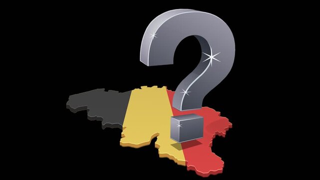 Belgium trivia or uncertainty concept featuring a levitating question mark over the country map. Loopable. Chroma key green screen with alpha channel.