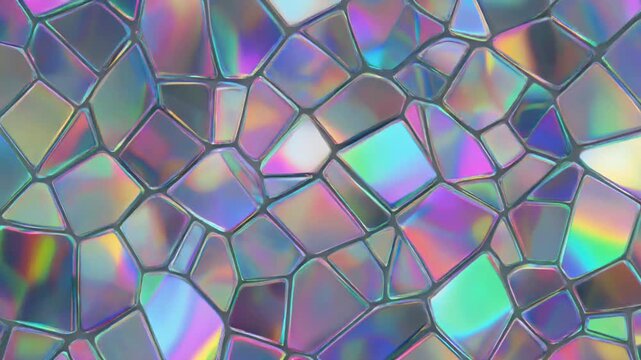 Iridescent Glass Mosaic Tiles Flowing in a Dreamlike Abstract Composition with Rainbow Reflections, Cinematic Full HD Motion Background