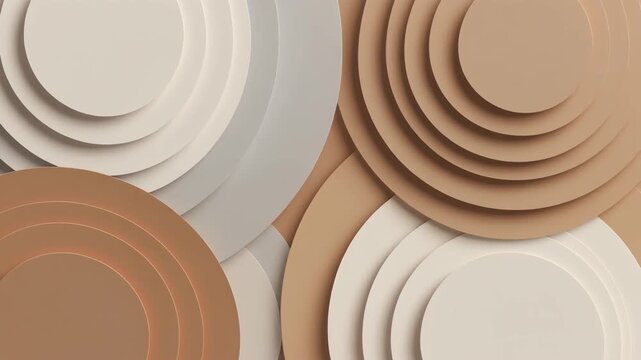 Minimal Geometric Background with Layered Paper Cutout Circles and Soft Shadows, Concentric Motion Design Full HD Animation