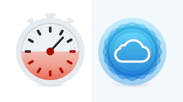 Timer stopwatch shown alongside a cloud icon to symbolize the urgency and speed of modern cloud based data services.