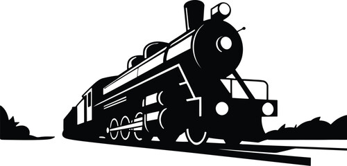 Vintage steam locomotive silhouette on railroad tracks for transportation and travel design © SEA VIEW