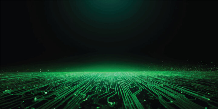 Futuristic Green Cyber Grid Landscape with Virtual Technology Background