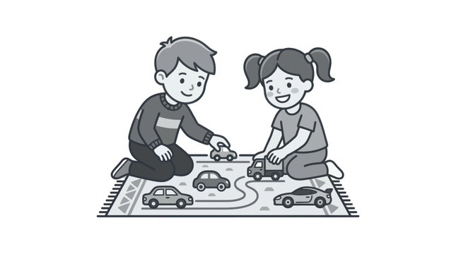 Children Playing with Toy Cars Together.