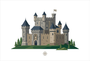 Medieval castle illustration with towers and a white background © MD JAHID13