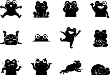 Obraz premium Adorable cartoon frogs in various playful poses and expressions for delightful graphic design